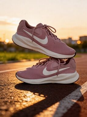 Nike Women's Pink Mesh Running Shoes with White Swoosh